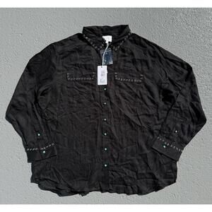 Johnny Was Jade Double Pocket Long Sleeve Blouse Black XL -TINY DEFECT